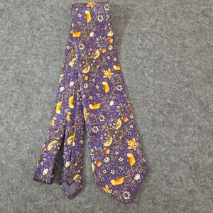 Vintage Liberty of London Silk Tie Birds Floral Purple Orange Made England